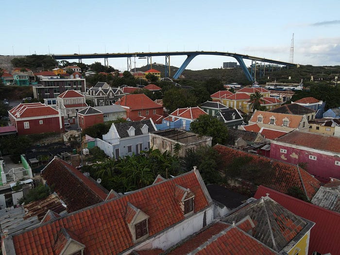 Willemstad rooftops with the Queen Juliana Bridge